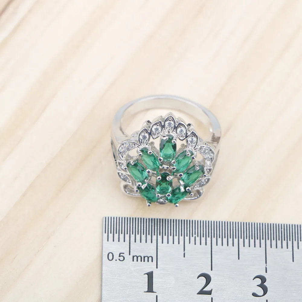 Женский набор украшений из серебра 925 пробы с зеленым цирконием серьги камнями