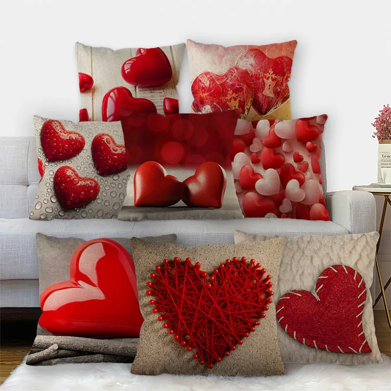 

Custom Heart LOVE Pillowcase High Quality Home Textile Cotton Linen Fabric 45x45cm One Side Decoration Pillow Cover New 11-17