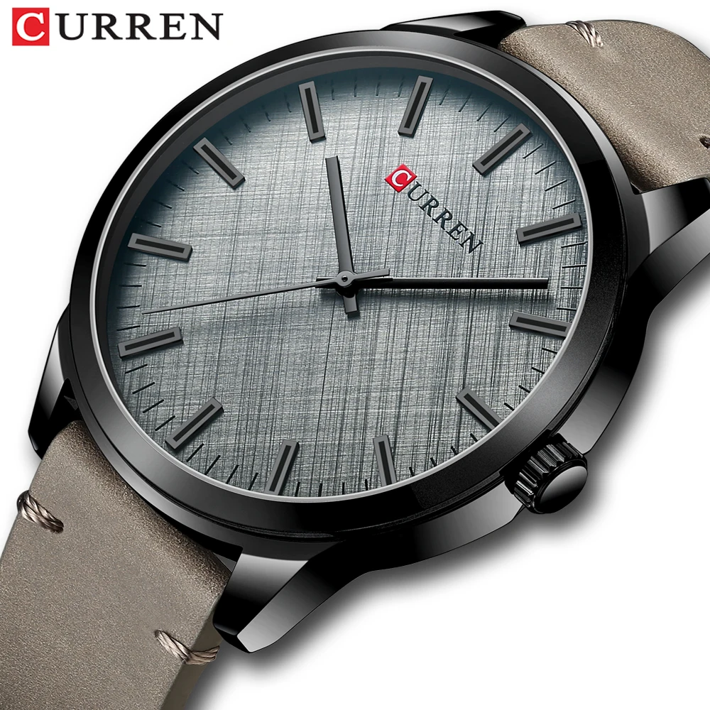 

CURREN Men's Fashion Black Gray Quartz Watch Top Brand Luxury Genuine Leather Waterproof Wristwatch Casual Business Men Clock