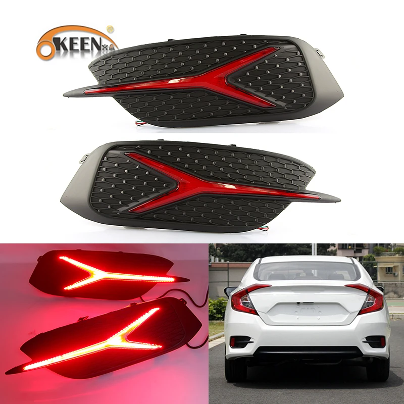 

OKEEN 2 шт. автомобиля светодиодный задний бампер отражатель светильник для Honda Civic 2016 2017 2018 2019 вождения светильник торможения хвост светильник s противотуманная фара