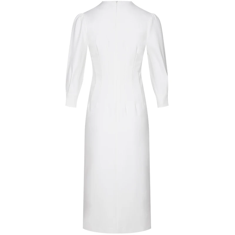 Осеннее длинное белое платье YIGELILA однотонное элегантное трапеция до середины