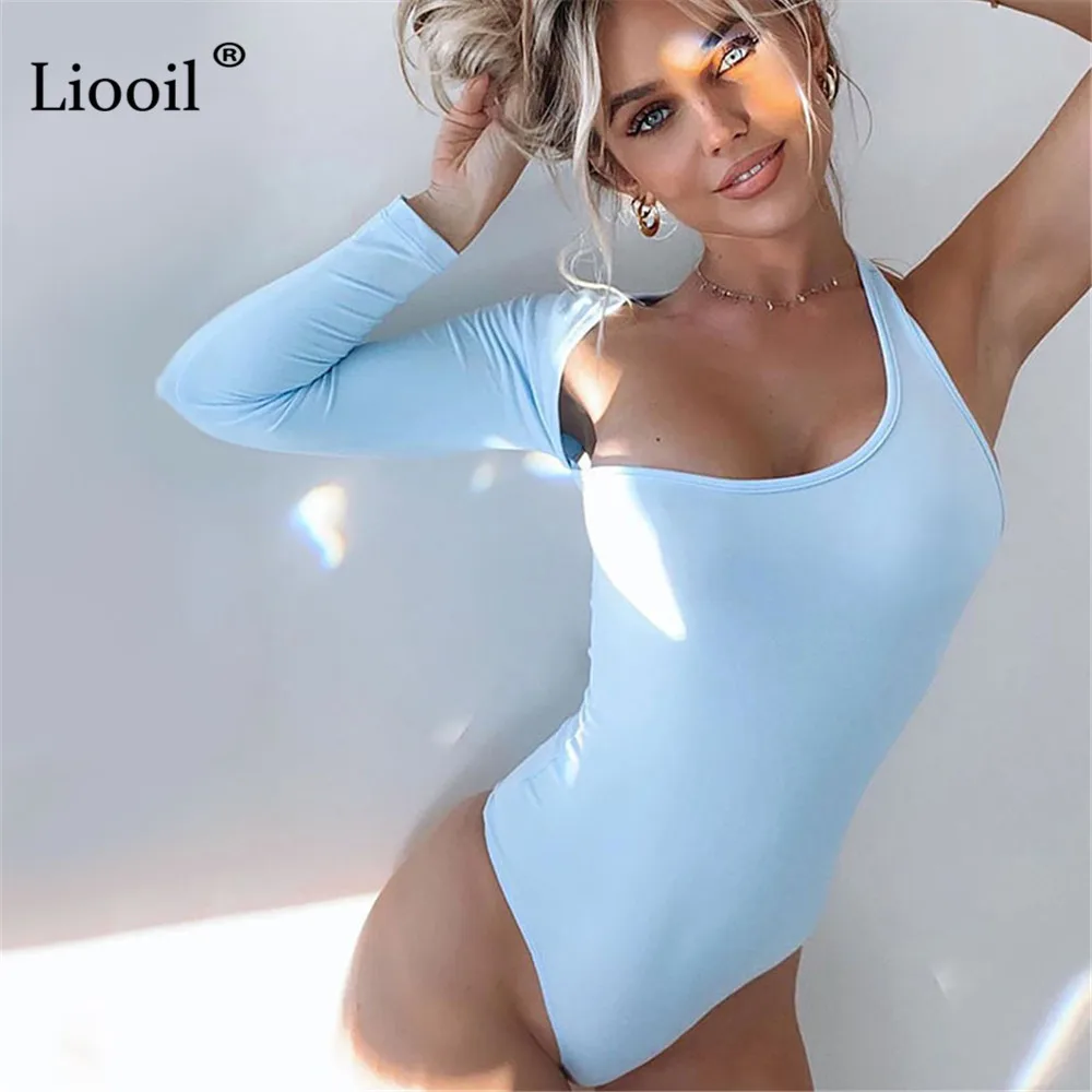 

Liooil Asymmetrical Backless Bodysuit Tops Sexy Tight Body Suit For Women Romper 2021 Streetwear Long Sleeve Bodycon Jumpsuits