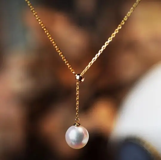 

Y-образное регулируемое Ожерелье Akoya натуральная морская жемчужина, 9-10 мм, золото 18 карат