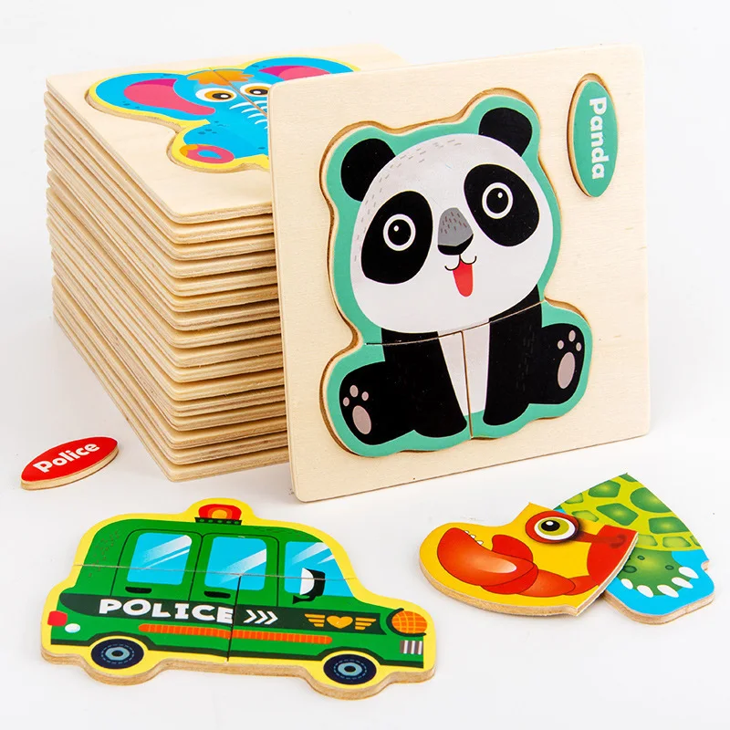 

Educational Learning Toys Intelligence Kids Toy Cartoon Animal/Traffic Wooden 3D Puzzle Jigsaw Tangram for Children Baby Puzzles