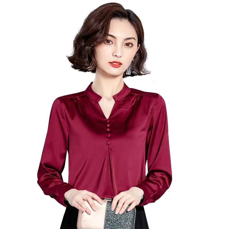 Плюс размер 4XL Женская блузка Элегантная Шелковая Рубашка Осенние блузки женские