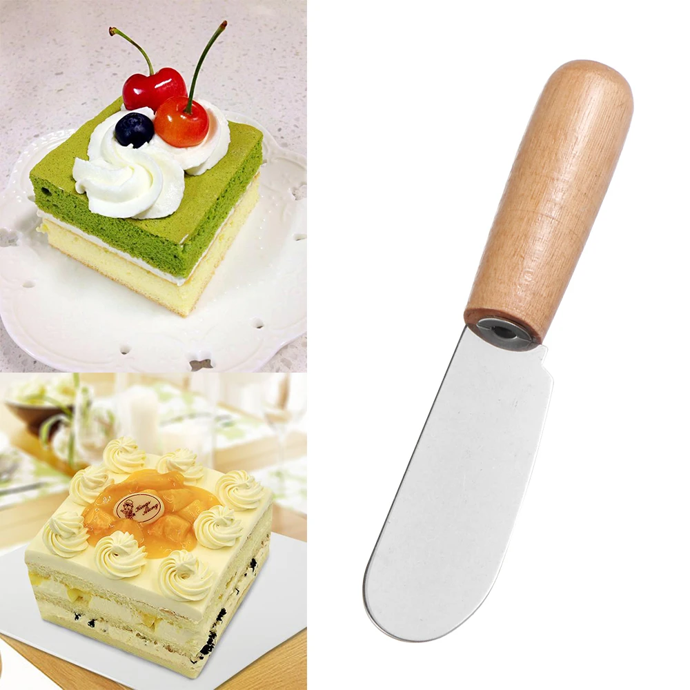 1 шт. мини сэндвич лопатка для сливочного сыра из нержавеющей стали с деревянной
