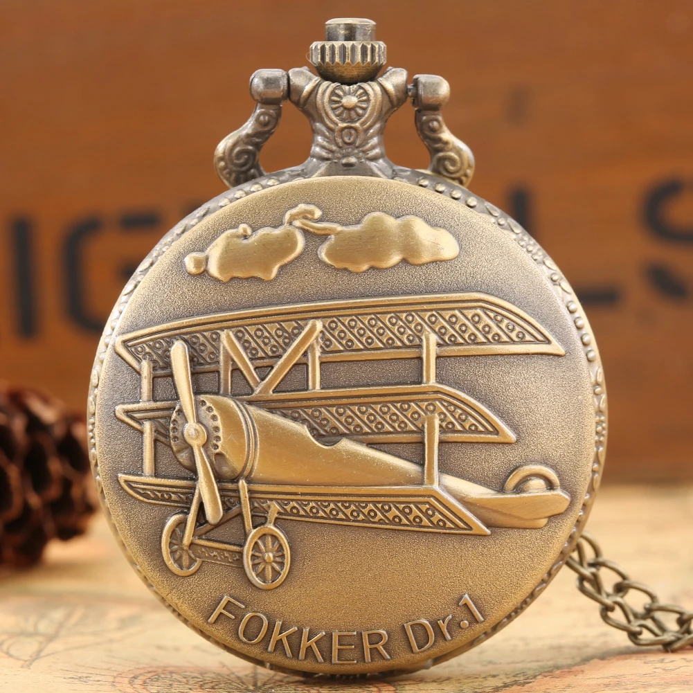 Antique Gift World War II Aircraft Quartz Pocket Watch Retro Steampunk Full Hunter Bronze Necklace Chain Men Women Pendant | Наручные