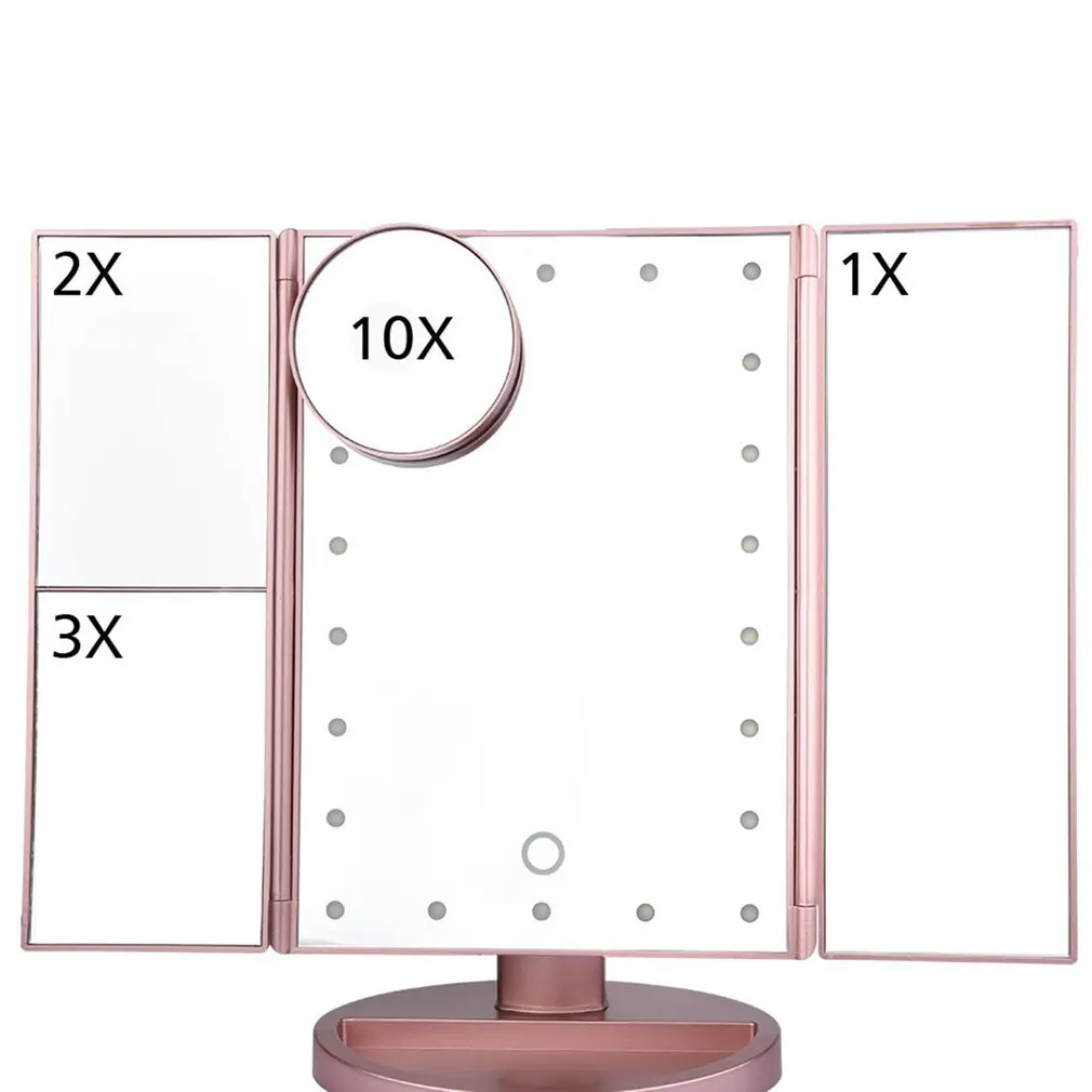 Светодиодное зеркало для макияжа с светильник светящееся 22Led складное