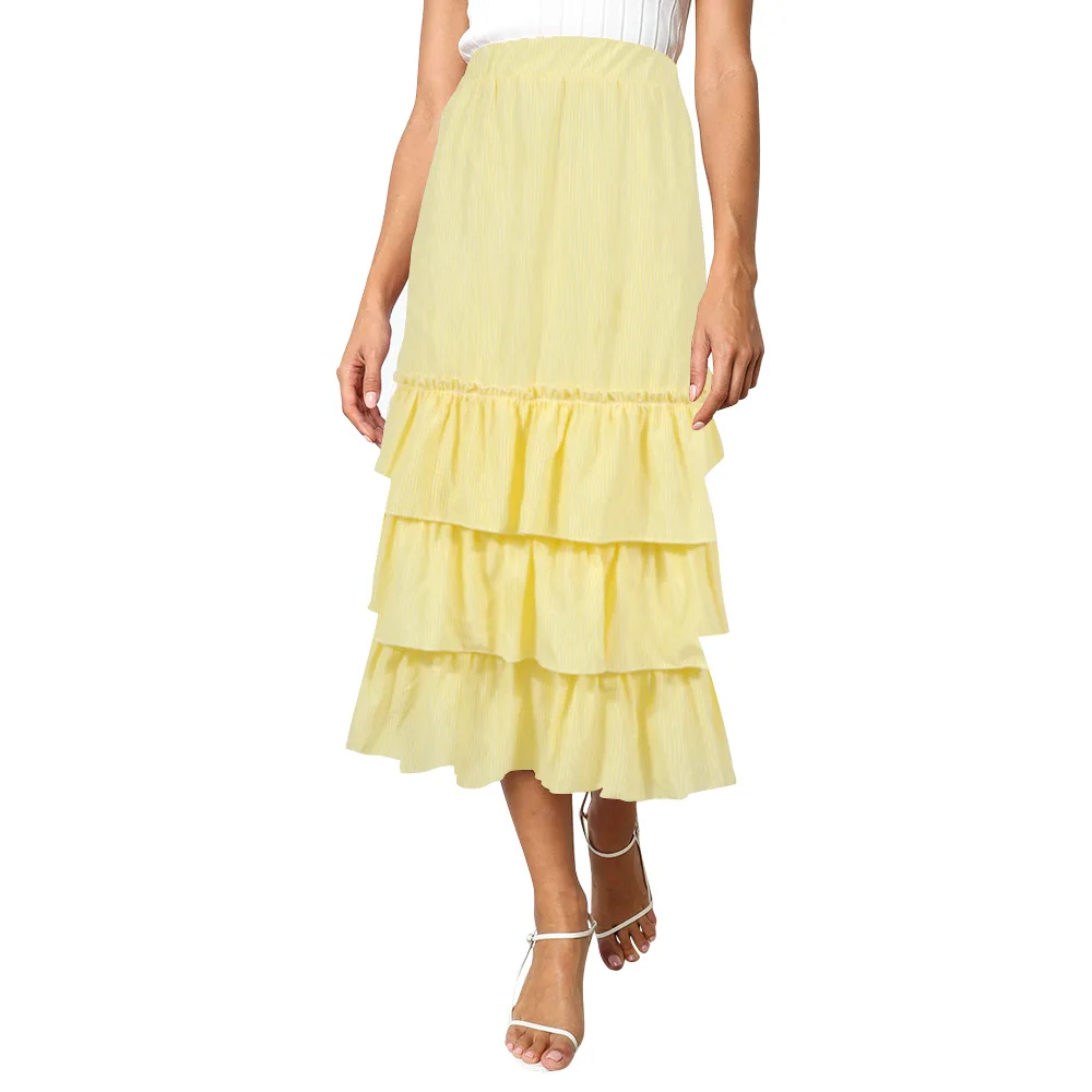 

2020 ladies summer skirt women's new two-color striped cake skirt long skirt summer skirt plus size high waist skirt