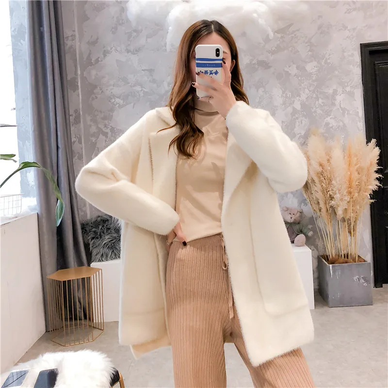 Новинка 2020 Женский вязаный кардиган имитация норки кашемировое пальто