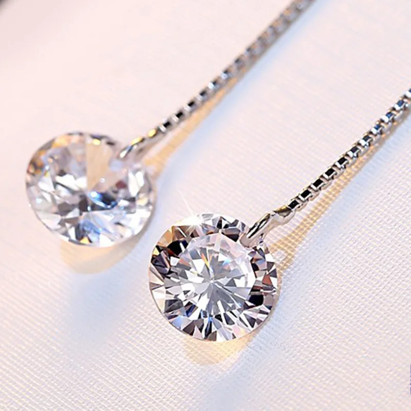 Cute Female Crystal Drop Earrings Line Tassel CZ Rhod Boho Wedding Jewelry Long Dangle diamond earrings | Украшения и аксессуары