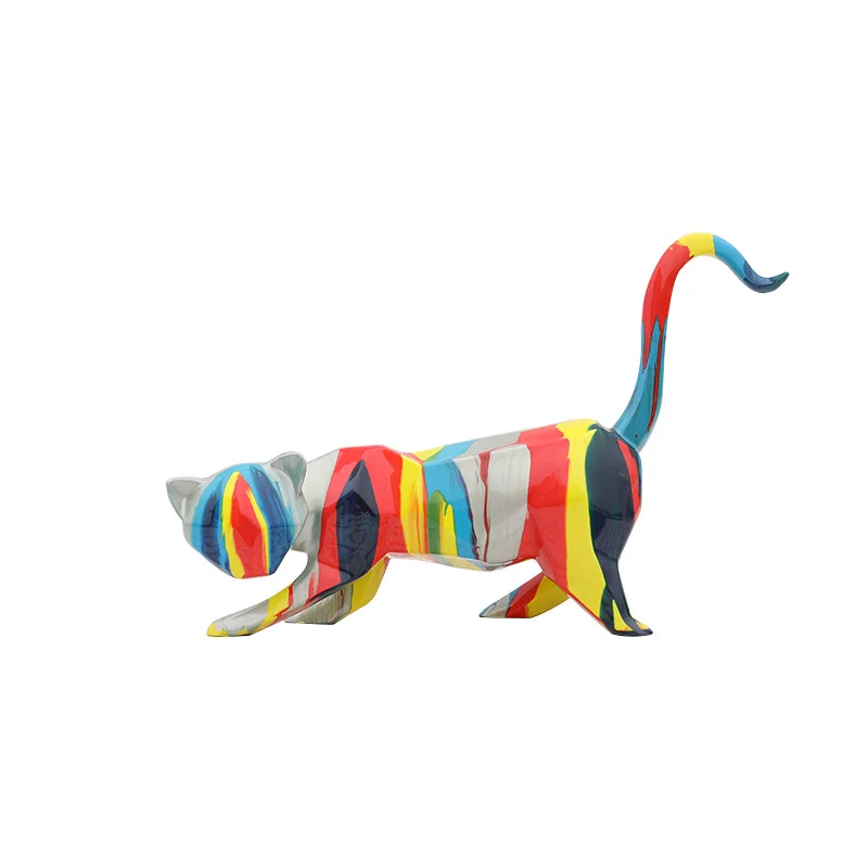 

Beautiful Cat Colorful Statue Sculpture Resin Figurine Gift Christmas Display Decoration Ornament Color Figuras Decorativas