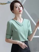 summer short sleeve elegant fashion styles women blouses shirts ol styles ladies business work wear tops clothes blusas shirt
