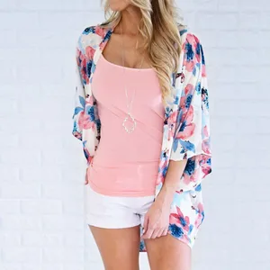 2021 Summer Women's Printed Swimsuit Blouse Top Chiffon Casual Loose Front Cardigan Top купальник женский#41