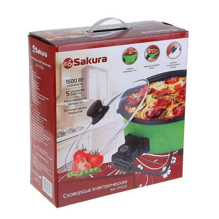 Сковорода электрическая Sakura SA-7711GR 1500 Вт d=32 глубина 5 см 1307329 | Бытовая техника