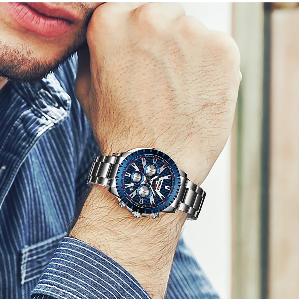 Часы наручные NIBOSI Мужские кварцевые модные роскошные водонепроницаемые в стиле