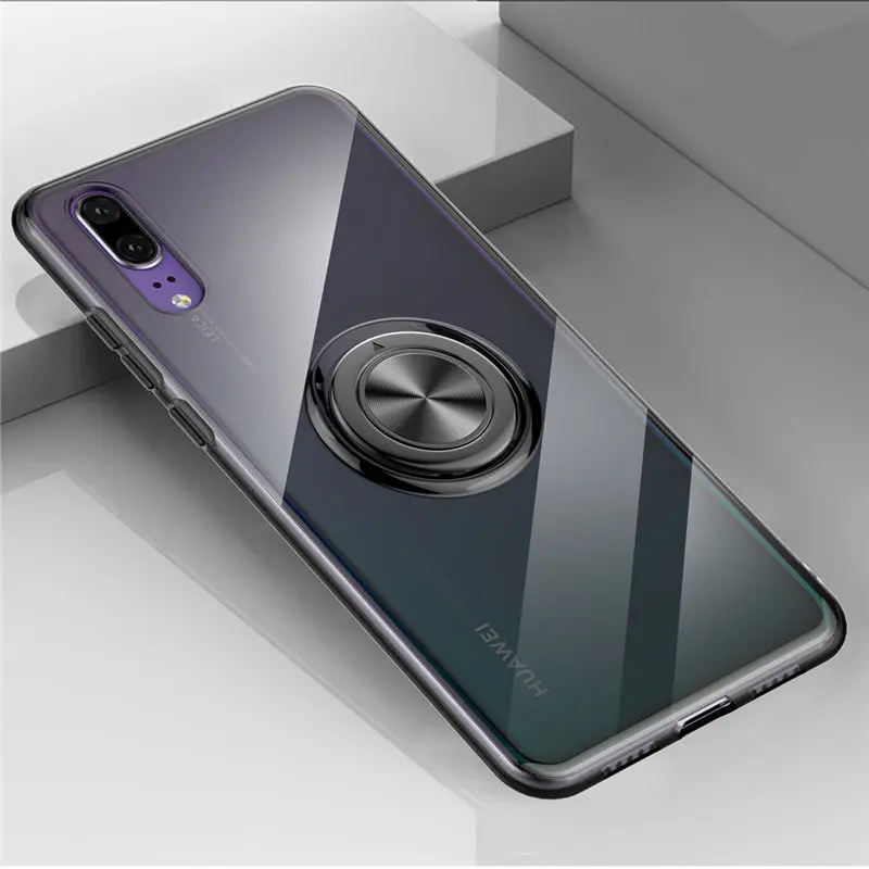 Black Противоударный прозрачный силиконовый защитный чехол для huawei P20 Pro P30 Lite mate 20 металлический чехол с кольцом-подставкой huawei P20Pro чехол P 20 On - Цвет: Black