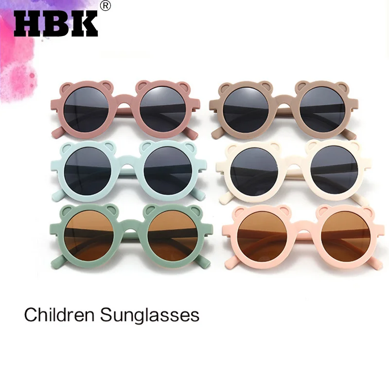 

HBK New Kids Cute Sunglasses Bear Round Shape For Girls Children Lovely Cartoon Colorful Sun Glasses Baby Boy UV400 Eyewear
