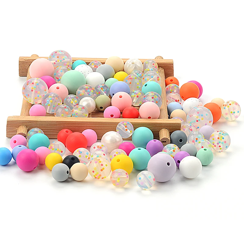 LOFCA-Cuentas redondas de silicona de 19mm para beb&eacute;, collar sin BPA de grado alimenticio, joyer&iacute;a artesanal, accesorios de enfermer&iacute;a, 100 Uds.-3