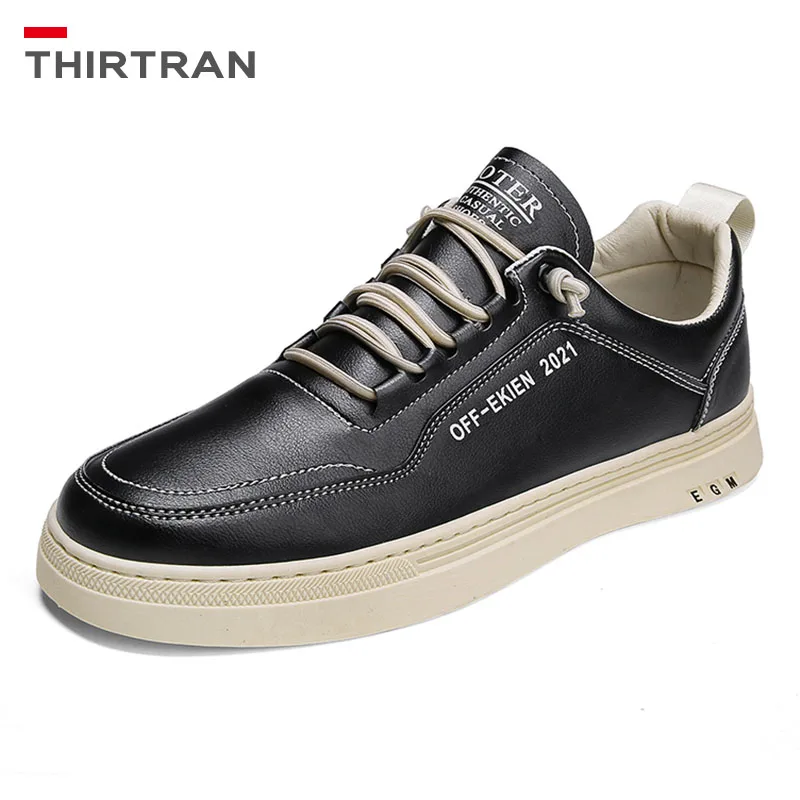 

THIRTRAN Summer Casual Sneakers for Men Leather White Shoes Lace-up Outdoor Sports Comfortable Male Fashion Trendy Shoes