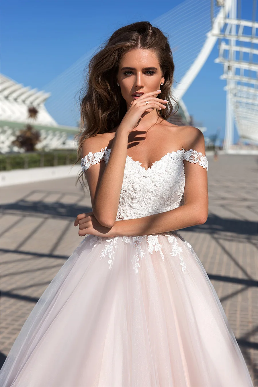 ADLN элегантные Розовые Свадебные платья abito da sposa с открытыми плечами корсет свадебное платье с аппликацией цвета слоновой кости платье невесты из тюля