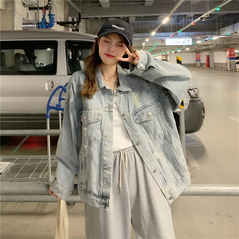 Осенние винтажные рваные джинсовые куртки большого размера 2020 уличная одежда с