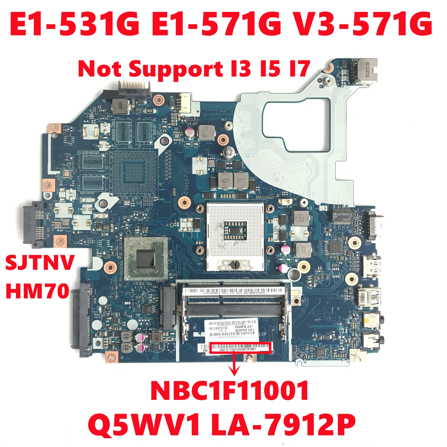 

NBC1F11001 NB.C1F11.001 для Acer E1-531G E1-571G V3-571G Материнская плата ноутбука Q5WV1 системная плата HM70 SJTNV DDR3 Полная проверка