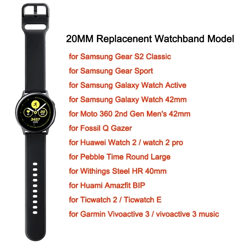 20mm silicone smartwatch band for samsung galaxy watch active 2 40mm 44mm gear sport bracelet strap for amazfit bip gts 2 mini free global shipping