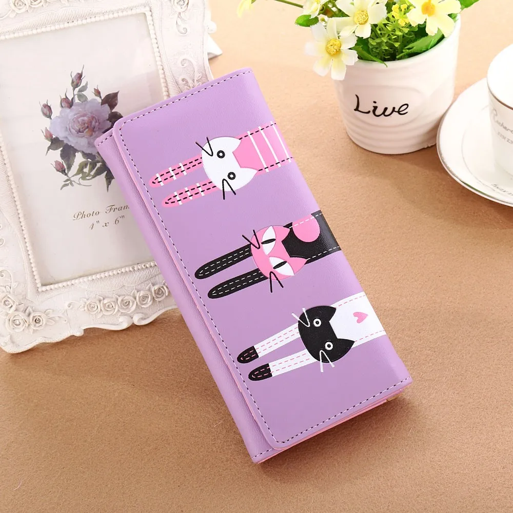 

New Women's Cute Fashion Purse Leather Women Cat Pattern Coin Purse Long Wallet Card Holders Handbag