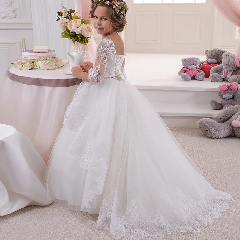 New Flower Girls Dresses Cap Sleeves Lace Appliques Sheer Ball Gowns Birthday Party Little Sweet Special Pageant | Свадьбы и