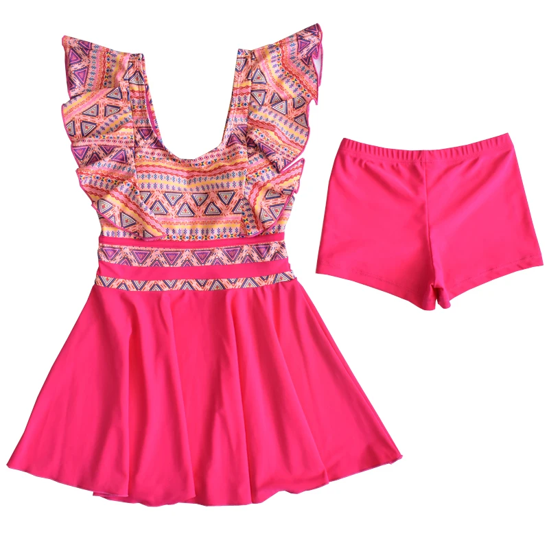 Цельный купальник с юбкой коротким рукавом и открытой спиной женские купальные