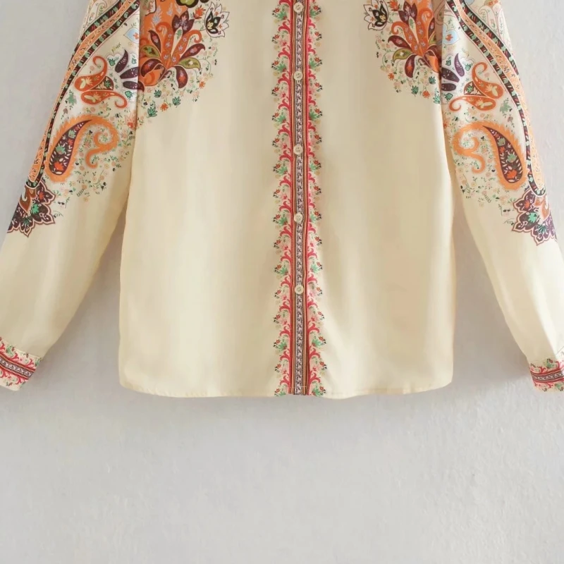 

Vintage Women Placement Print Turndown Collar Blouse Female Long Sleeve Shirt Casual Lady Loose Tops Blusas S8877