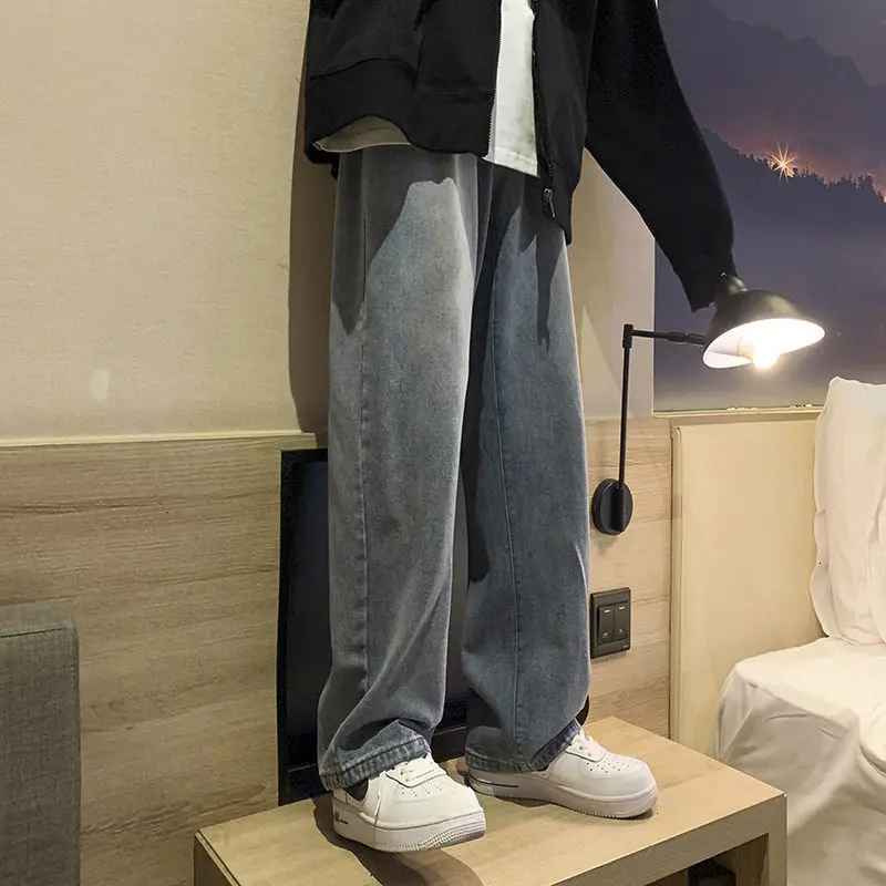 

PR Men's Straight Jeans Streetwear Man Casual Denim Pants 2022 Hong Kong Style Retro Jeans For Male Wide Leg Men Trouser Clothes