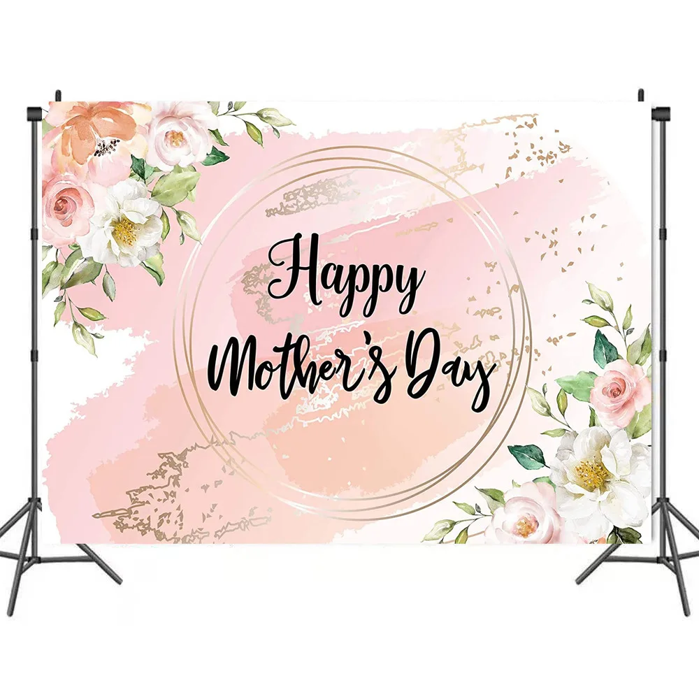 

Mother's Day Pink Flowers Surprise Party Background for Mom Portrait Photography Decors Photographic Backdrops Photocall Studio