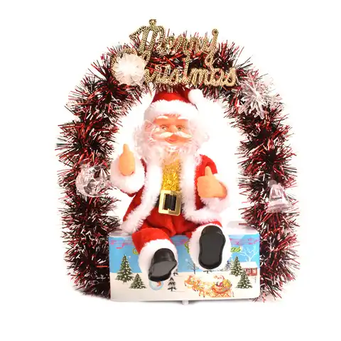 Цветной подсветкой заряжаемая электрическая с принтом в виде Санты, сидя мишура-гирлянда Санта Клаус, освещение, электрическая Поющая плюш...