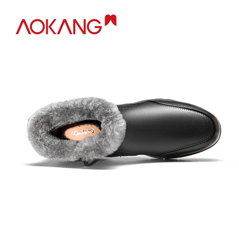 AOKANG/2019 г. зимние ботинки Мужская обувь из натуральной кожи короткая плюшевая