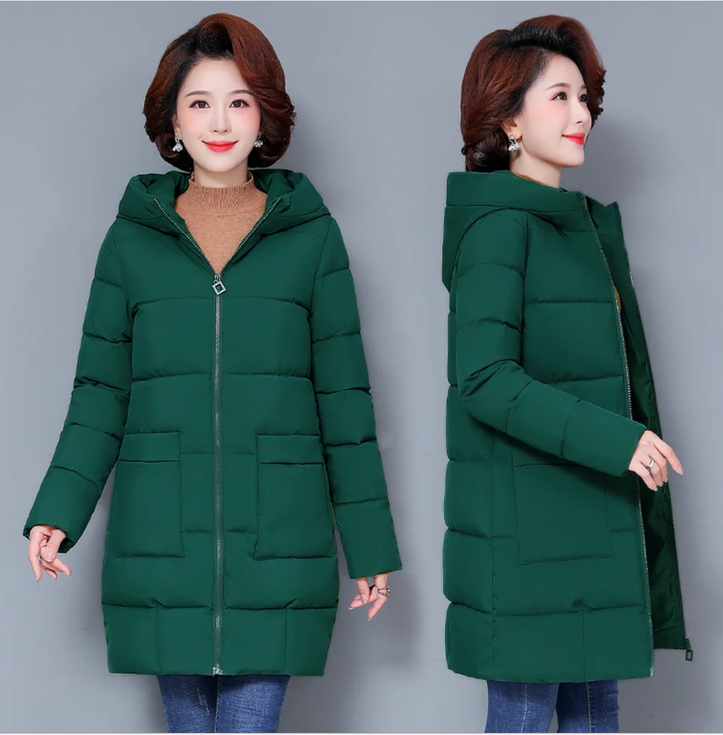 

Middle-aged Women Winter Pufffer Jacket 2021 Hooded Cotton Winter Coat Woman Thick Casual Mother Jacket Women Parkas High Qualit