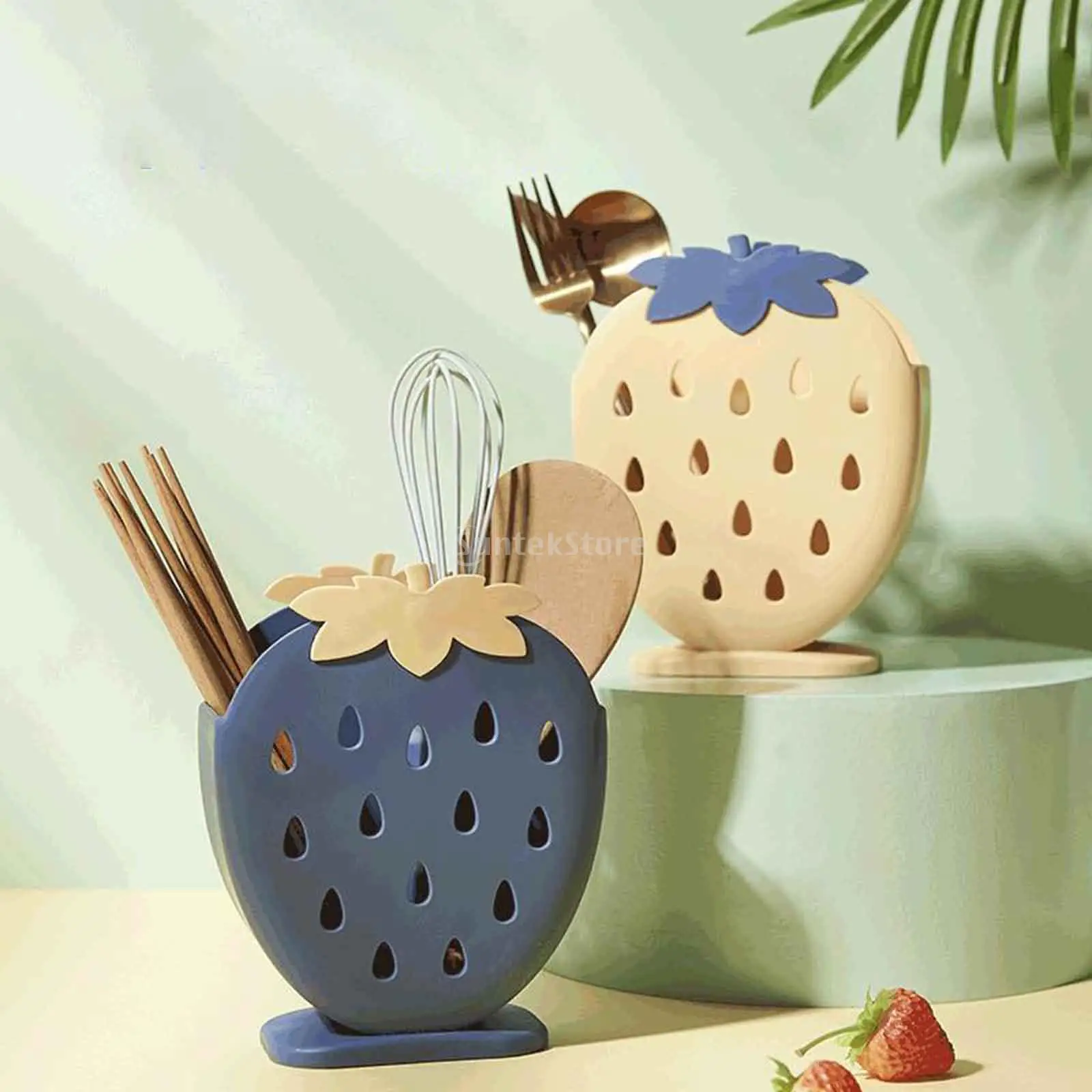 

Multifunctional Strawberry Shaped Chopstick Cage Plastic Organizer Stand Shelf Free Standing Bottom Hollow Grid Design