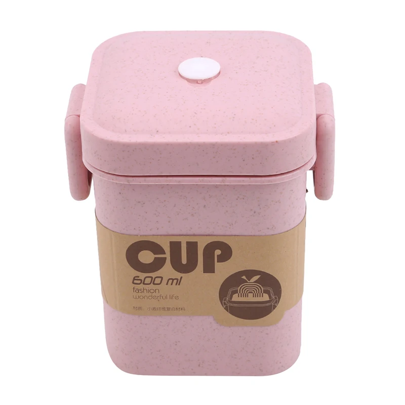Multicolor Wheat Straw Soup Cup Anti-scalding Microwave Square Buckle Sealed Soup Tank Kitchen Tableware