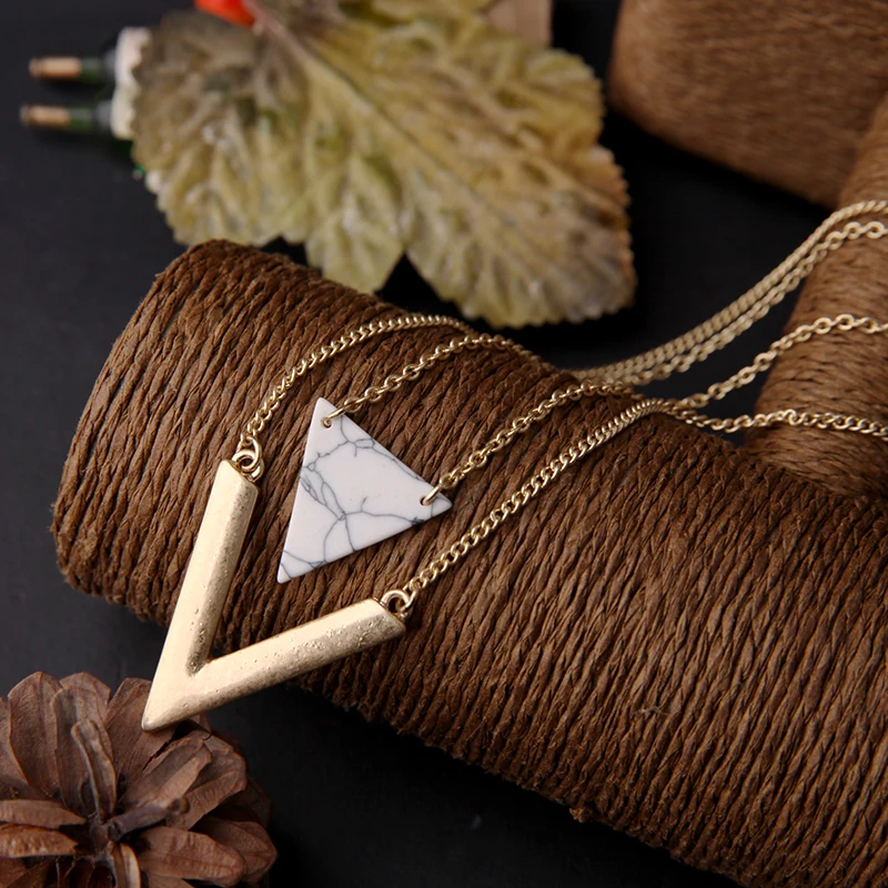 

Special Design Geometric Triangle Layered Chains Pendant Necklace For Women Gifts Gold Color Fashion Jewelry Wholesale