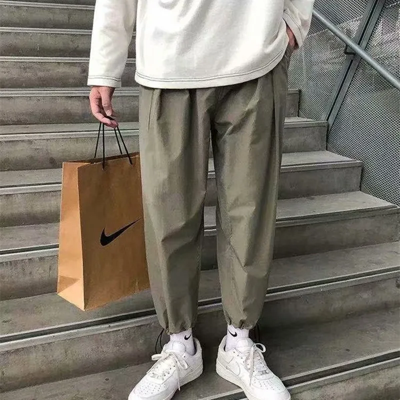 

Брюки-султанки мужские повседневные, Брендовые спортивные штаны в Корейском стиле, однотонные уличные штаны, лето 2021