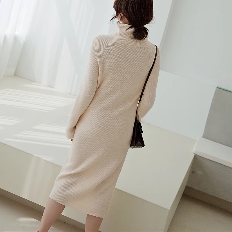 2019 новый осенне-зимний длинный кашемировый свитер Одноцветный тонкий сумка