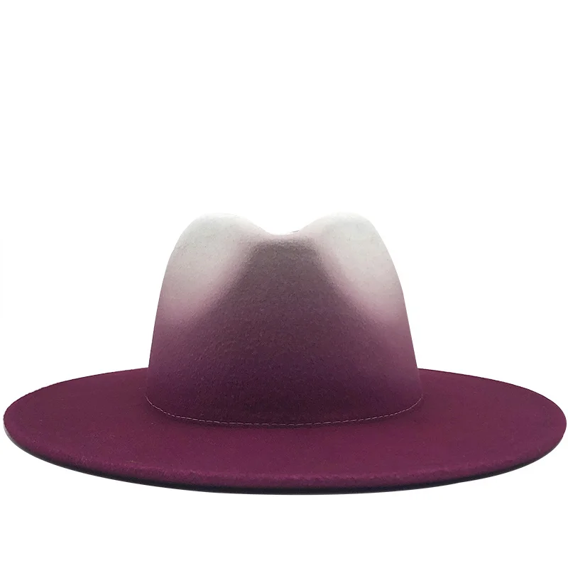 Woolen Women Men Vintage Trilby Felt Fedora Hat With Wide Brim Gentleman Elegant Gradient Color For Lady Winter Jazz Caps
