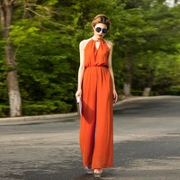 2020 beach style jumpsuit for women summer chiffon bohemian elegant orange full length party red rompers plus size 3xl 4xl