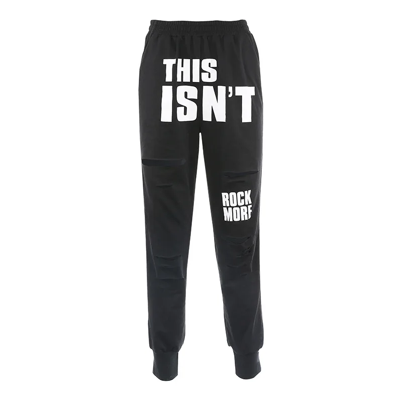 

HED Sweatpants Women High Waist Harem Pants Hole Casual Pants Hollow Out Trousers Women Print Track Pants Streetwear