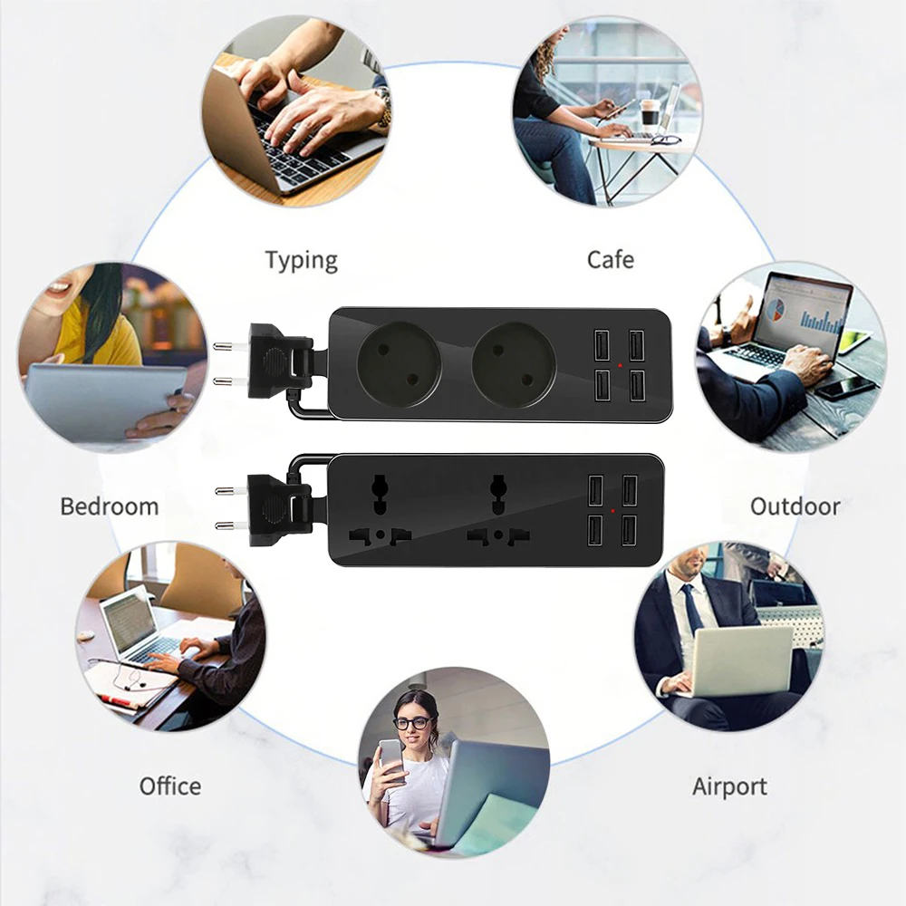 eu plug power strip with extension cable electrical sockets with 4 usb ports for home office iphone mobile phones tablets free global shipping
