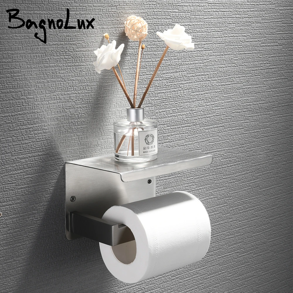 Настенный держатель для туалетной бумаги из матового никеля с полками|Держатели