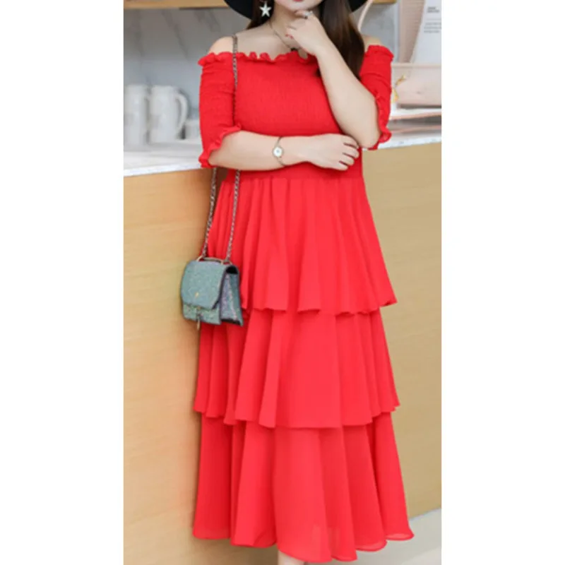 Шифоновое длинное сексуальное пляжное платье черного и красного цвета женское