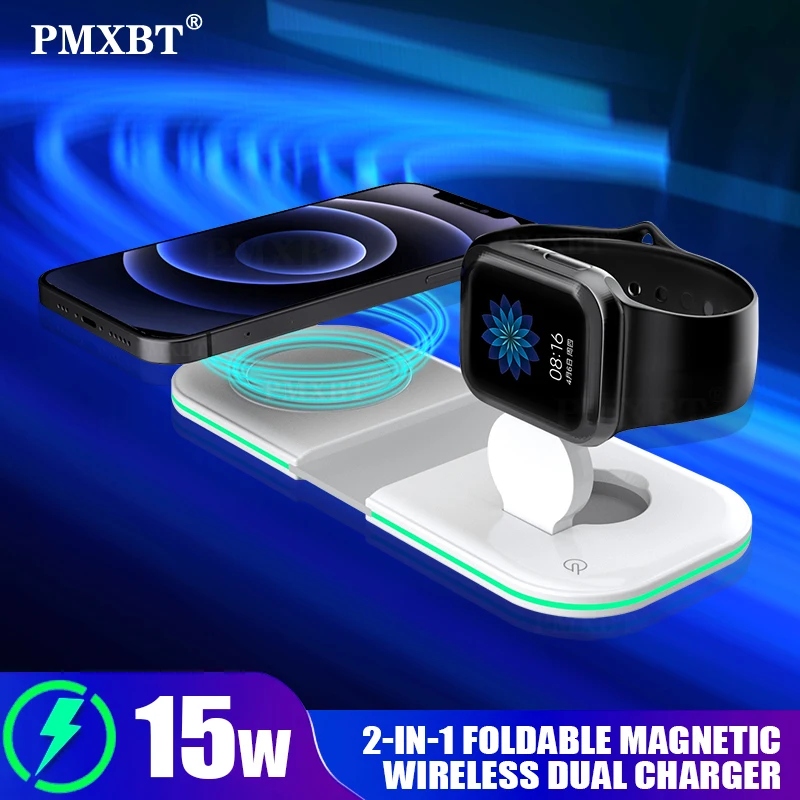 

Магнитная Беспроводная зарядная станция 2 в 1 для iPhone 12 AirPods Apple Watch 6 5 4 3