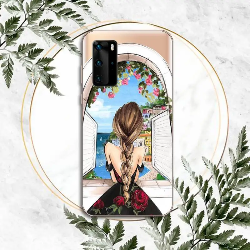 

Merry Christmas Brown Hair Girl Phone Case Clear Transparent for huawei honor P 40 30 20 lite Pro 10 i 8 9 x p smart 2019